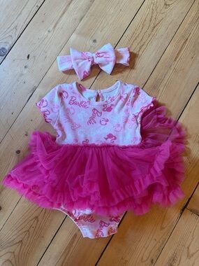Barbie Hot Pink Tulle Tutu Bodysuit with Bow Headband
